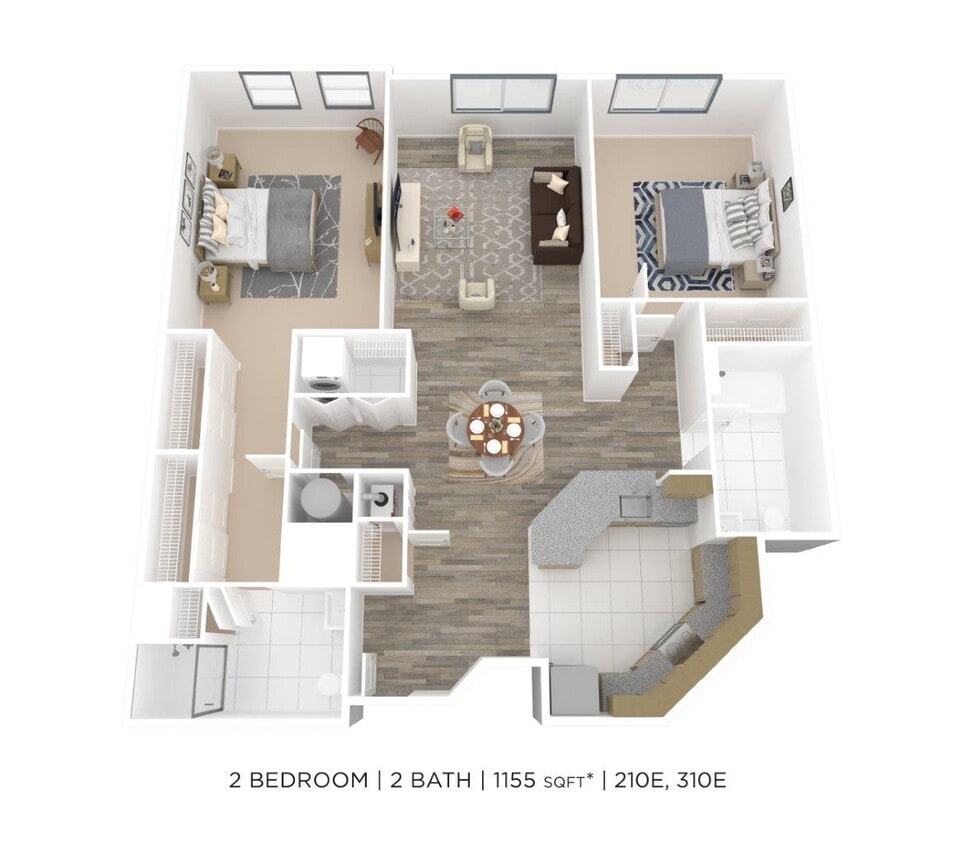 Floor Plan - Two Bedroom 2 Bath - 1,155 sqft