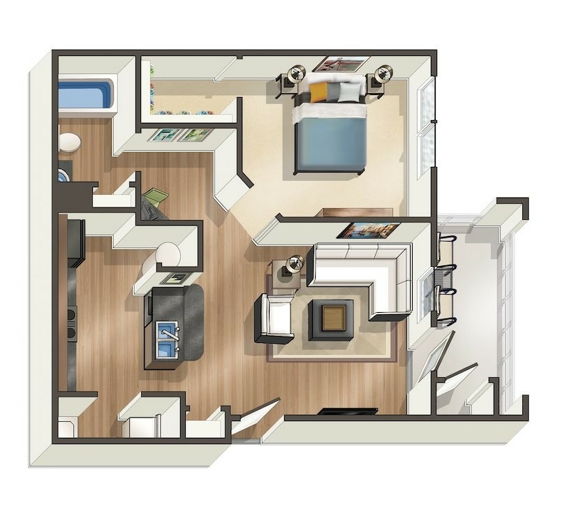 1A 1x1 642.jpg - A1 - Ridgecrest - One Bedroom, One Bathroom