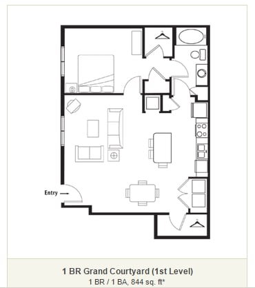 1 BR / 1 BA, 844 sq. ft - 1 BR Grand Courtyard