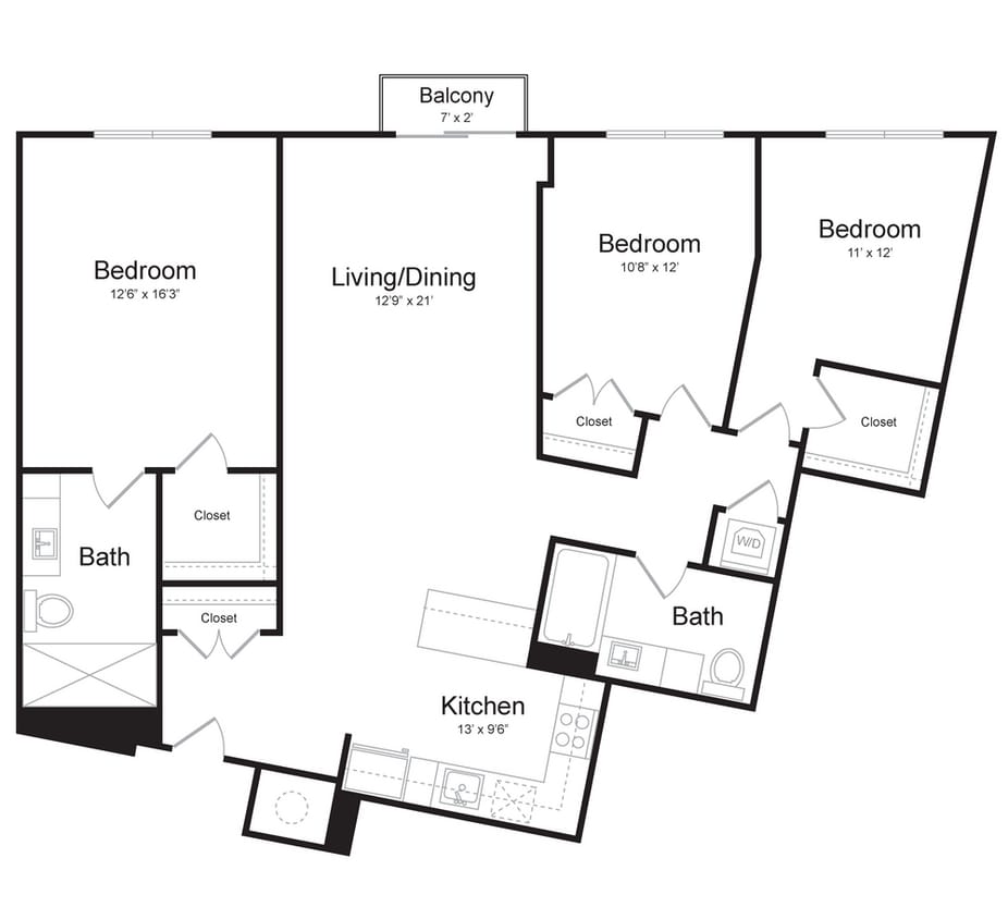 Floor Plan - Three Bedroom Two Bath 3C-A
