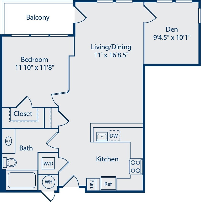Floor Plan - 1 Bed 1 Bath Den A1CN