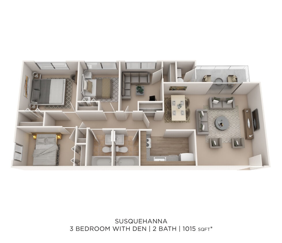 Floor Plan - Three Bedroom 2 Bath - 1,200 sqft