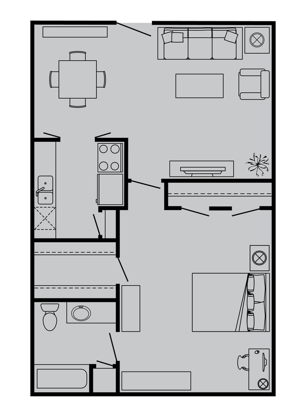 Floor Plan - 1 Bed, 1 Bath