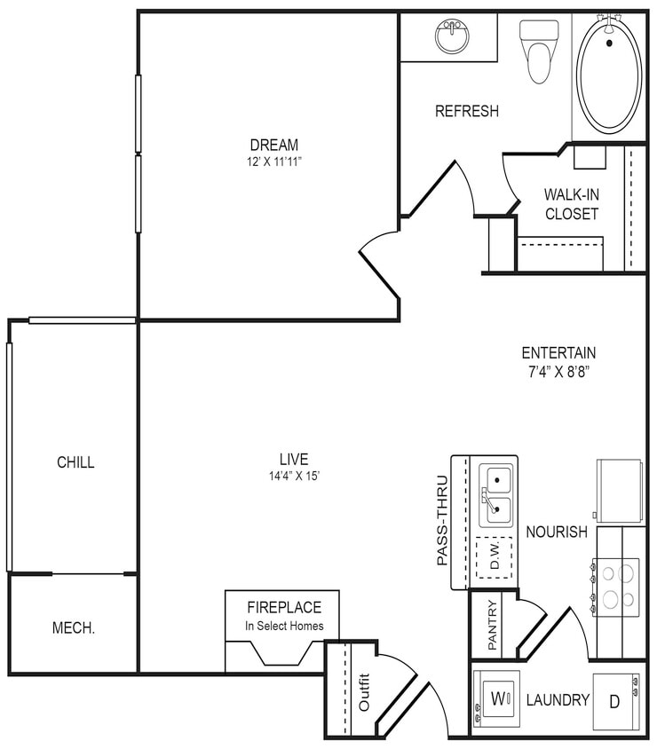 Floor Plan - 1 Bedroom, 1 Bathroom 692 SF 11