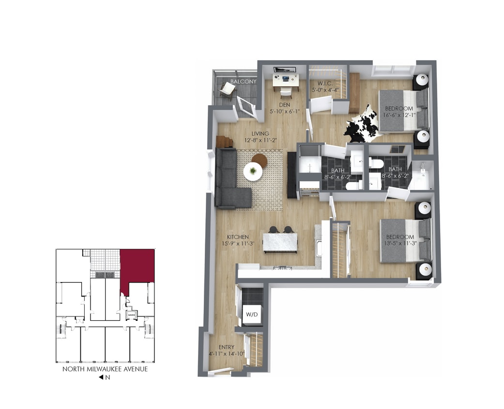 Floor Plan - 2x2 + Den