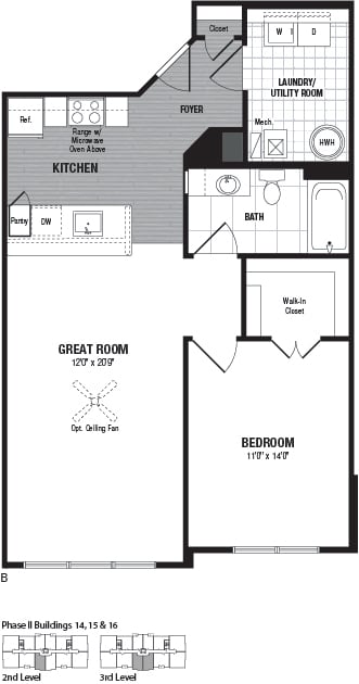 Floor Plan - 1 Bed 1 Bath-B