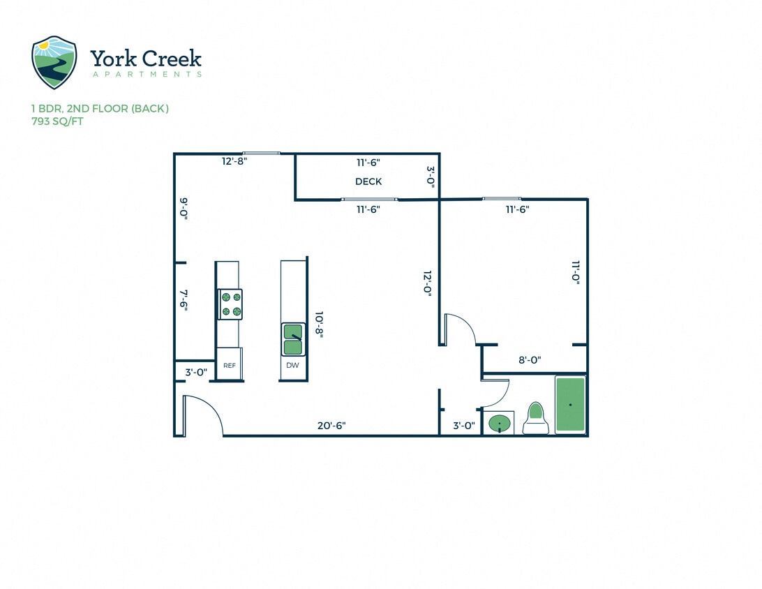 Floor Plan - 1 Bed, 1 Bath - 793 sq ft