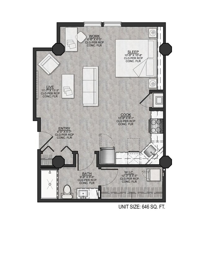 Floor Plan - SB4-Studio/One bath 