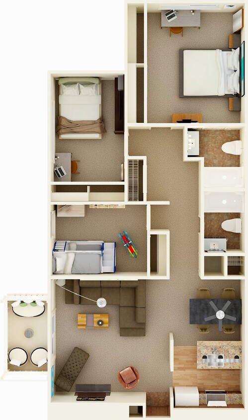 Plan V - furnished - 3 Bed 2 Bath, Plan V