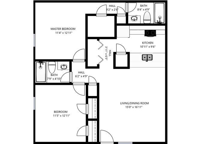 Floor Plan - 2Bed 2Bath