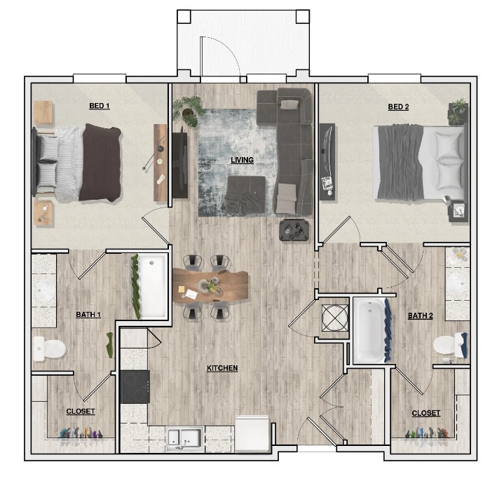 Floor Plan - 2 Bedroom 2 Bath