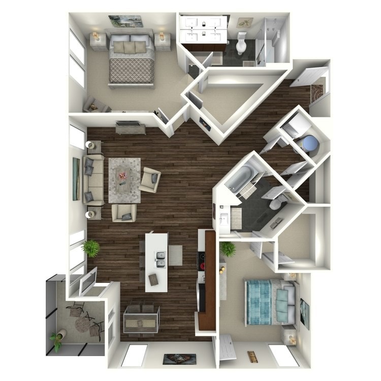 1,221 square foot two bedroom, two bath apartment home - 2B6 UPTOWN