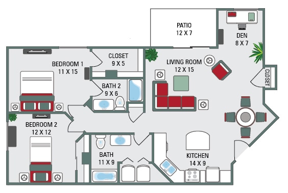 Floor Plan - The WIllow - 1161 Sqft