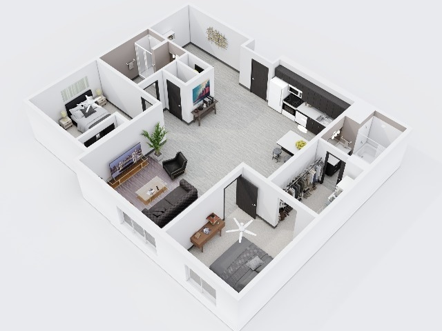 City Scape 2B12 is a spacious open concept two bedroom floor plan that features modern finishes and an in-unit washer and dryer. - City Scape 2C12