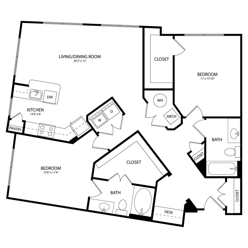 Floor Plan - 2 Bedroom, 2 Bath 1236 SF C8