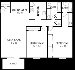 Floor Plan - 2 Bedroom 1 Bath Renovated