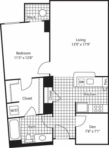 Floor Plan - 1 Bedroom with Den- 823