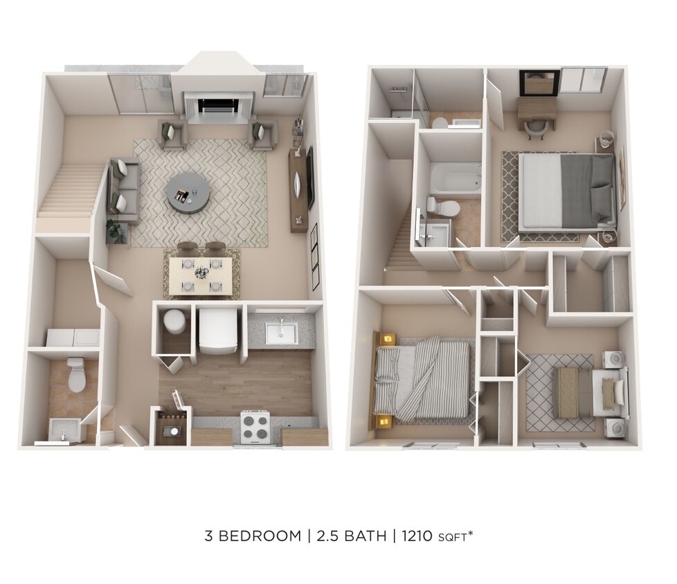Floor Plan - Three Bedroom 2.5 Bath