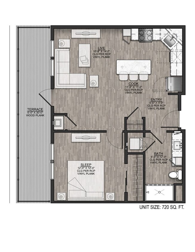 Floor Plan - P2-One Bedroom/One bath-Balcony 