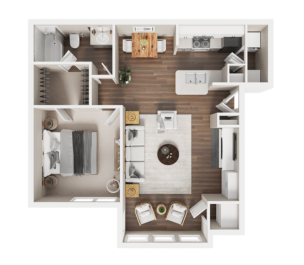 1 BR x 1 BA with Washer/Dryer B - 1 BR x 1 BA with Washer/Dryer B