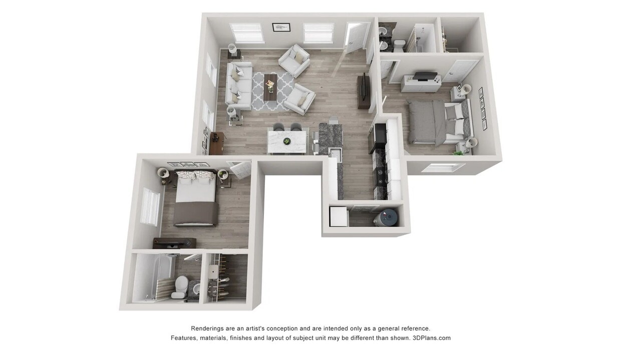 A 3D floor plan rendering of The Royal Palm. - The Royal Palm