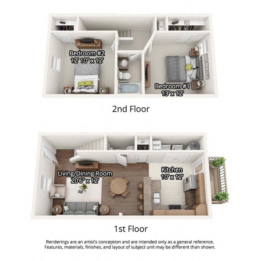 Floor Plan - 2 Bedroom Townhome
