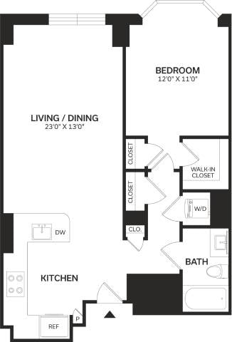 Floor Plan - 1 Bed/1 Bath-A8-Renovated