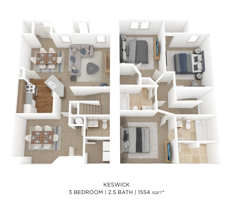 Floor Plan - Three Bedroom 2.5 Bath Townhome