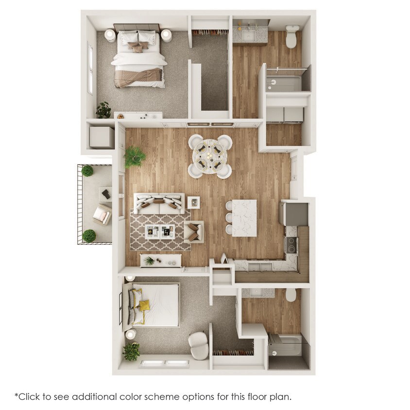 Floor Plan - 2 Bed, 2 Bath - 1081 SF