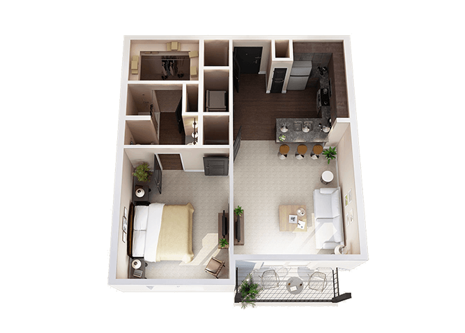Floor Plan - 1 Bed 1 Bath D