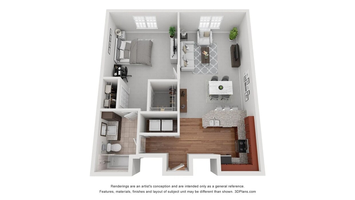 The Ivey floorplan offers one bed, one bath. - The Ivey
