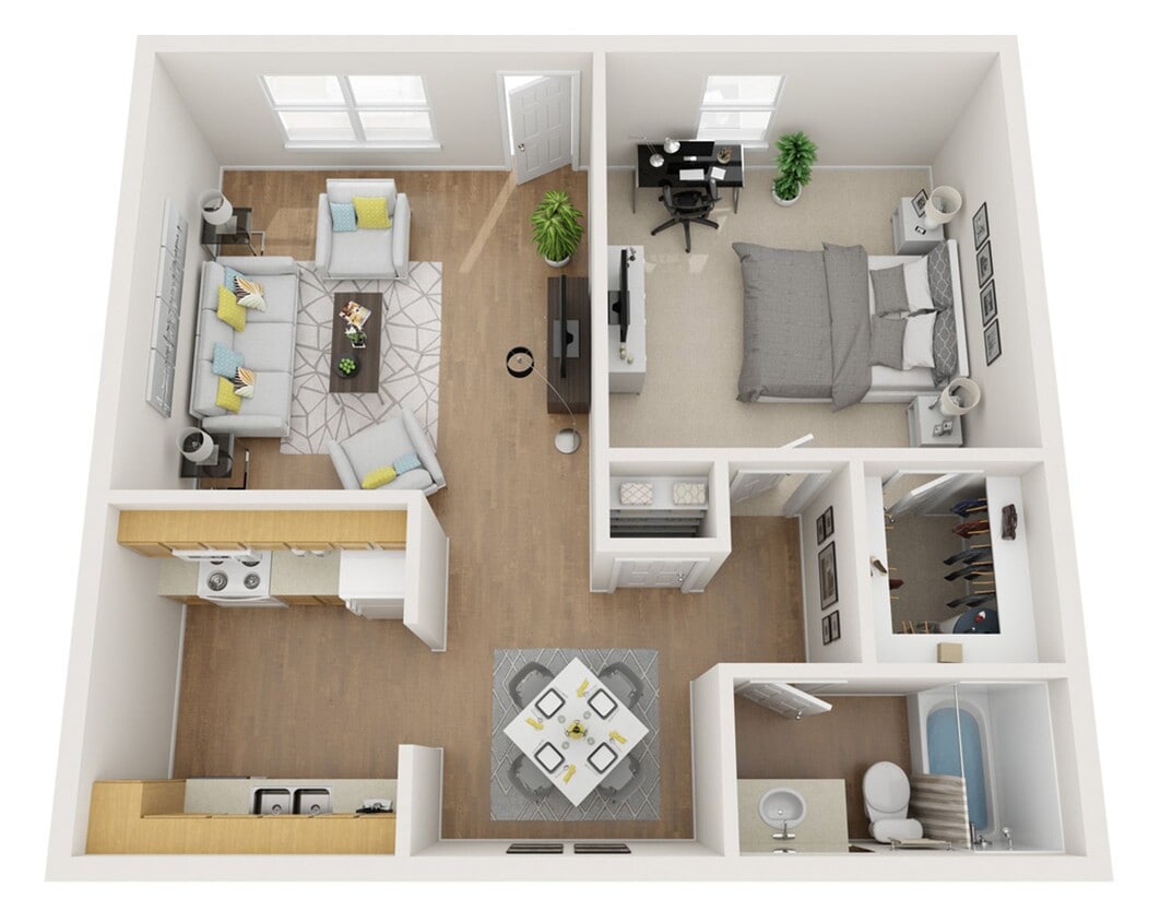 Floor Plan - 1 Bed, 1 Bath - A