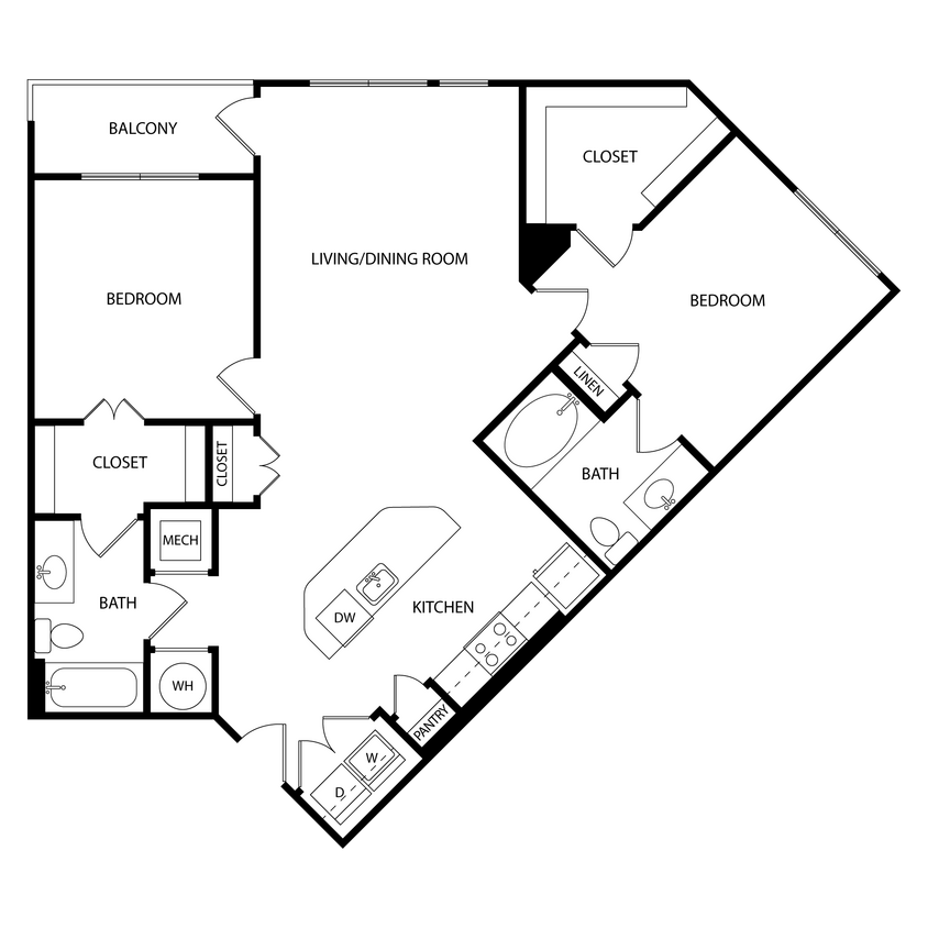 Floor Plan - 2 Bedroom, 2 Bath 1103 SF KC23