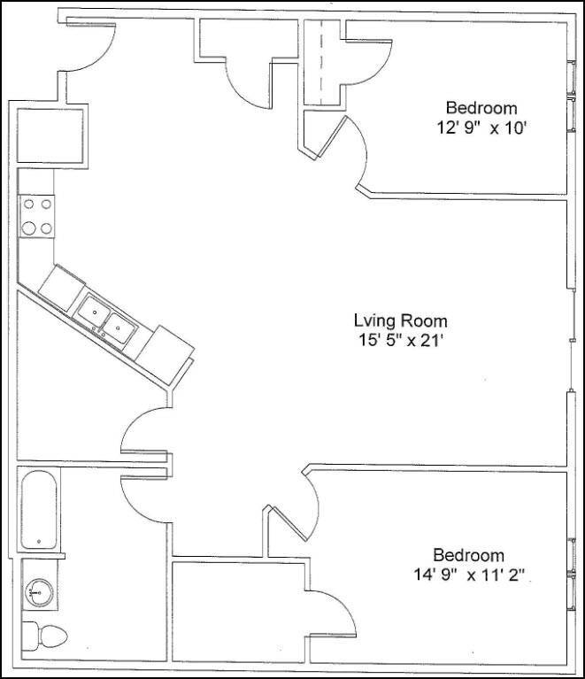 Floor Plan - CP1 - 2 Bed/1 Bath | 1,136 SF