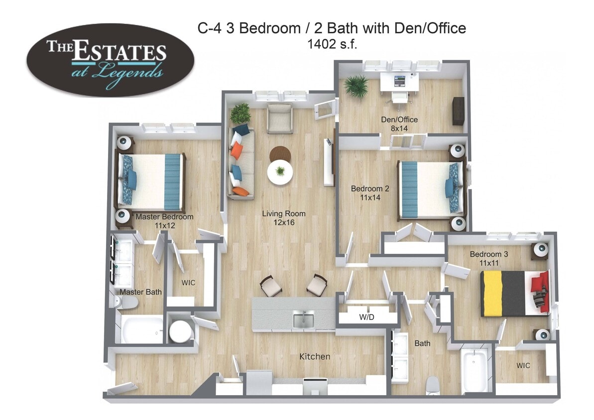 Floor Plan - C-4 - 3 Bedroom with Den/Office - Estates III