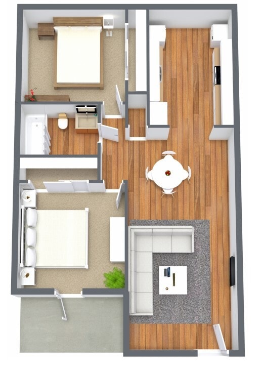 Floor Plan - 2 Bedroom/1 Bath | 2A