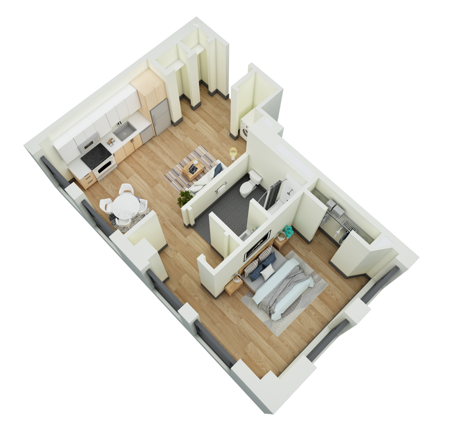 Floor Plan - 1 Bed 1 Bath-B