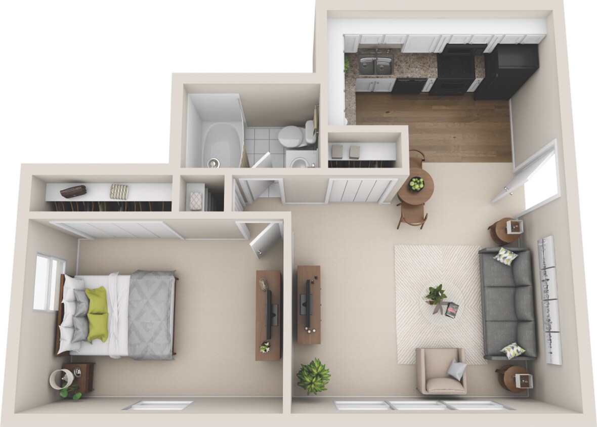 Floor Plan - 1 Bed 1 Bath Cottonwood B Renovated