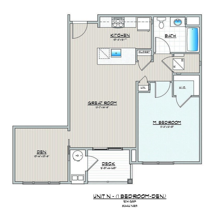 Explore the elegant layout featuring a spacious bedroom and versatile living spaces. - 1 Bedroom 1 Bathroom Den Elevator