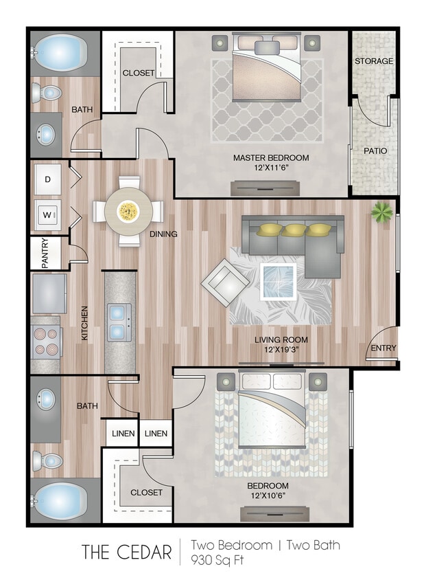 930 Square Feet - The Cedar with Washer & Dryer