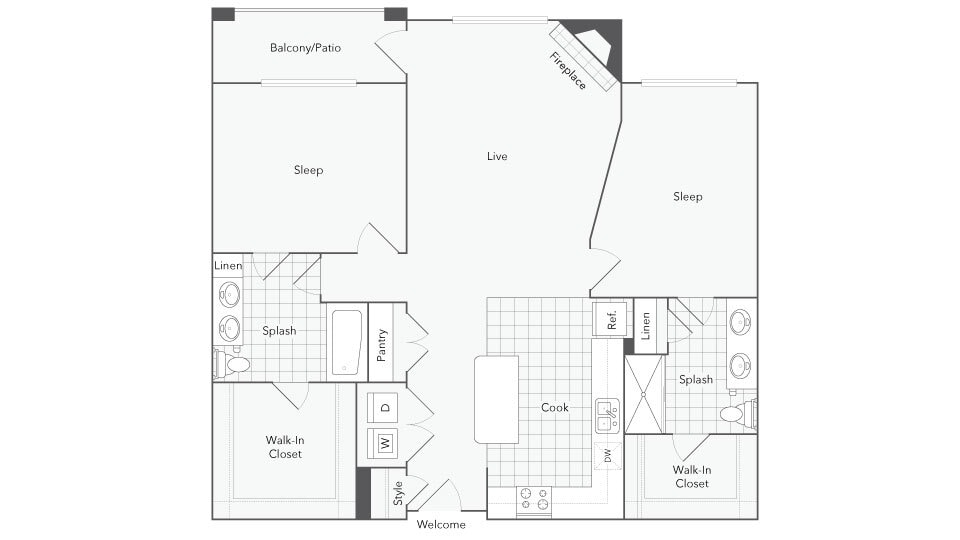2x2 - 2 Bed 2 Bath Washer Dryer D