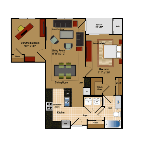 Floor Plan - 1 Bed + Den, 1 Bath 846 SF AD1