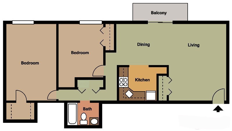 Floor Plan - Two Bed - One Bath