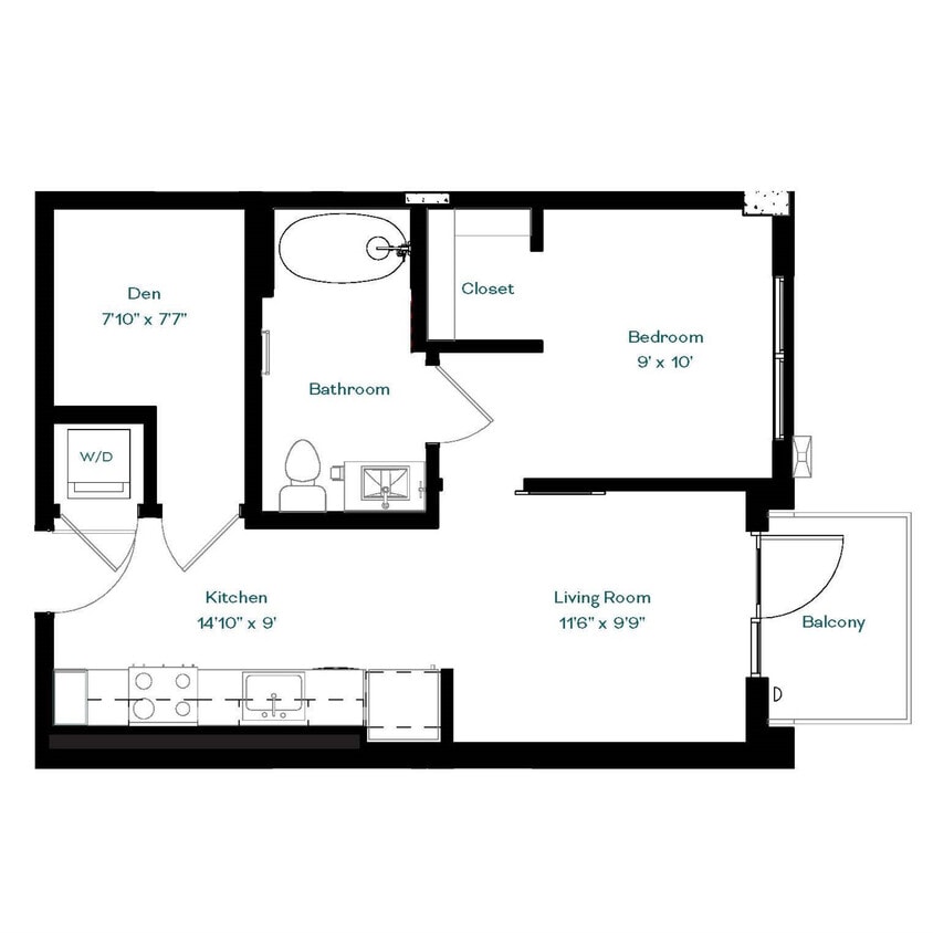 Floor Plan - 1 Bedroom 1 Bathroom F
