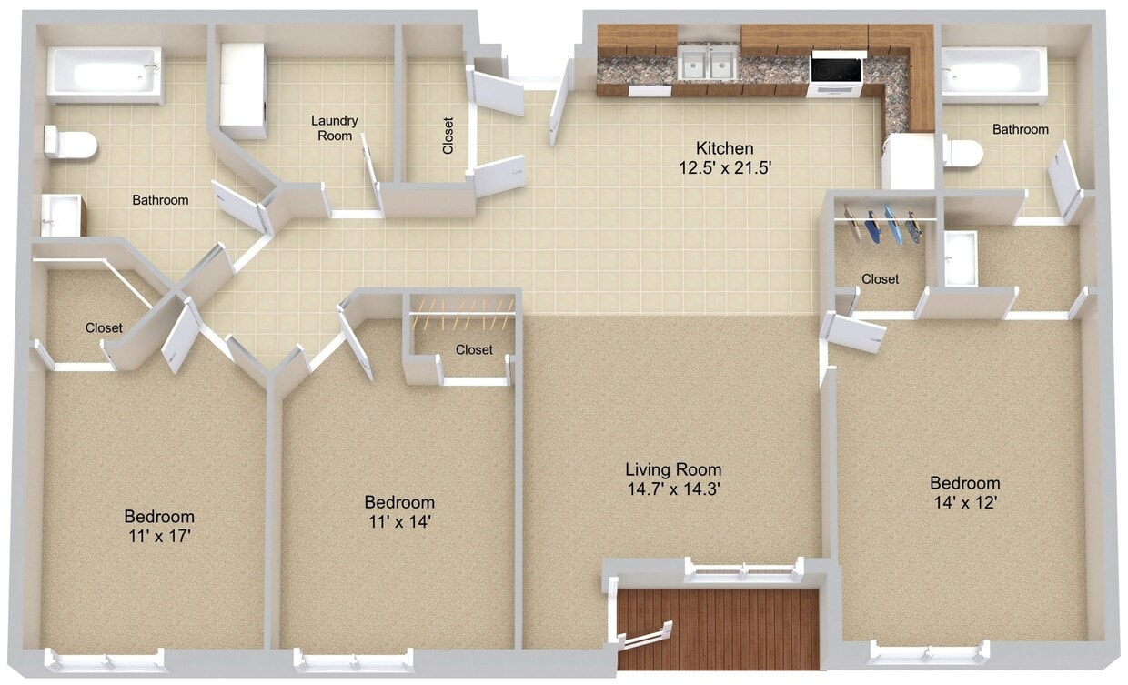 Floor Plan - 3 Bedroom 2 Bathroom