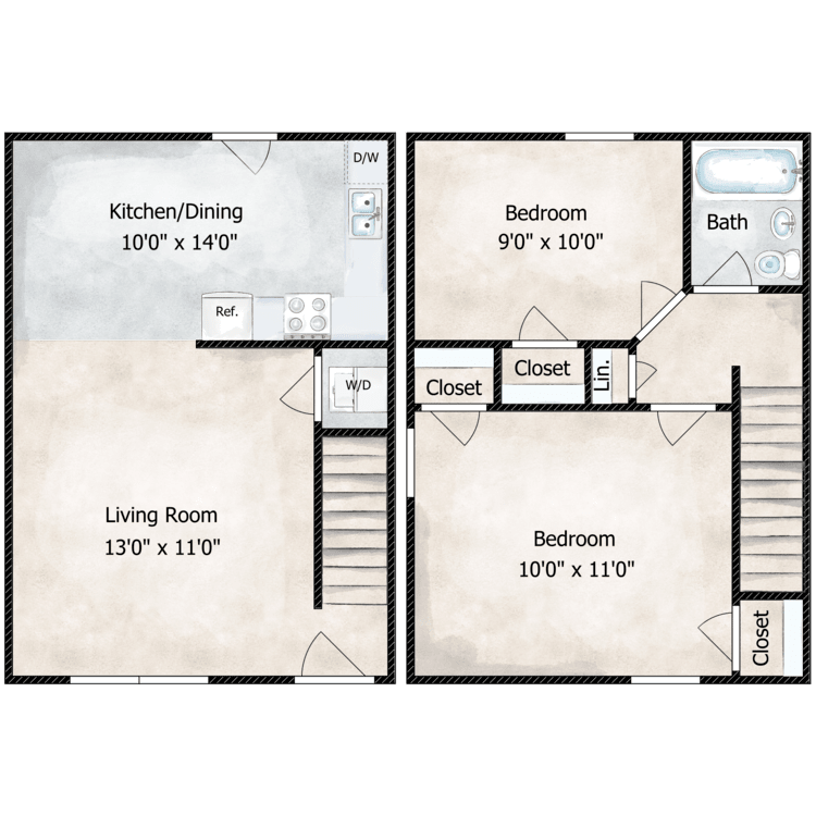 2x1x_30350.png - 2 Bed 1 Bath Townhouse B