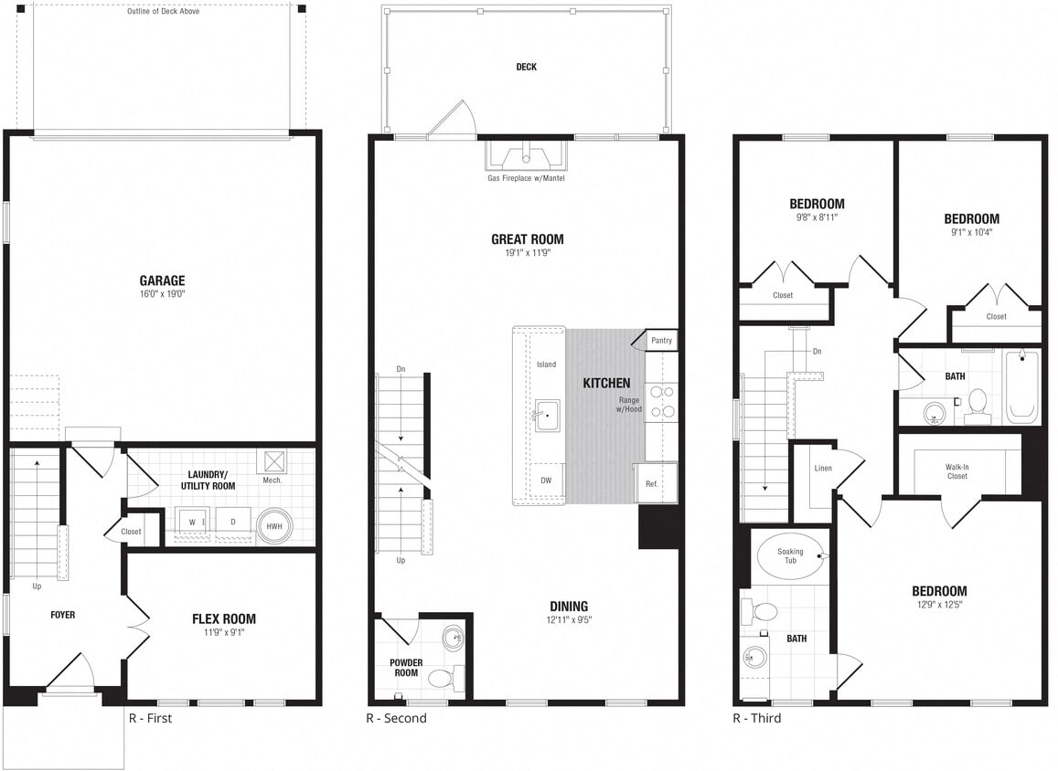 Floor Plan - 3 Bed/2.5 Bath Townhome 2 Car Garage-R