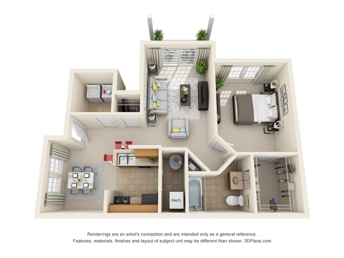 Floor Plan - 1 Bedroom 1 Bath - 865