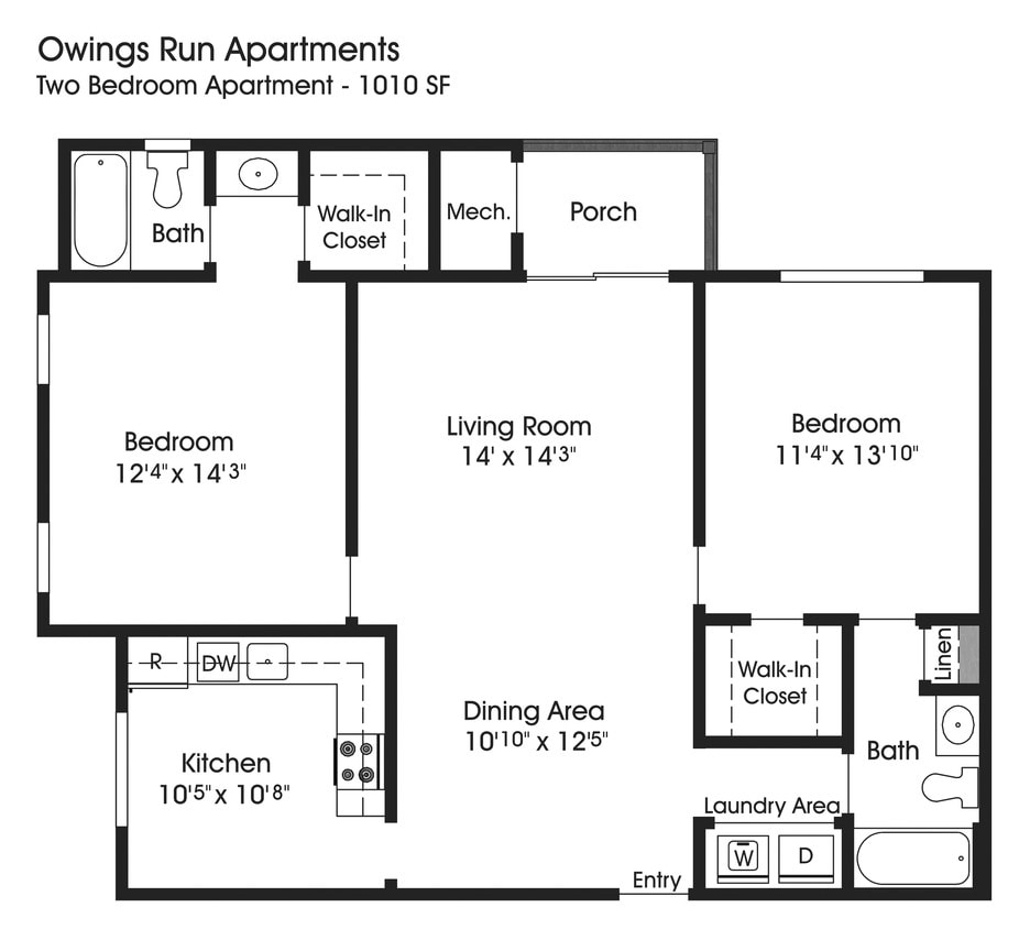 Floor Plan - 2BR 2BA (1010sf)