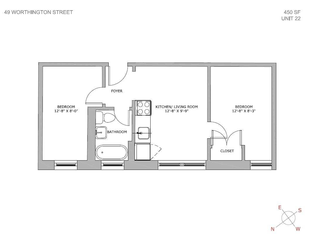 Floor Plan - Two Bedroom One Bathroom